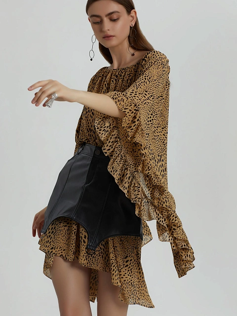 Leopard Printed Rayon Ruffled Mini Dress, 5