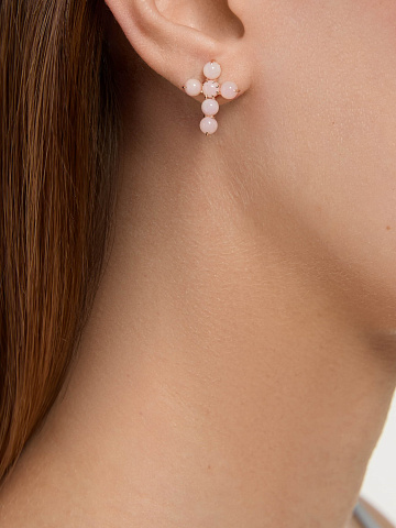 Rose gold stud earrings in the shape of crosses with pink opal, 2