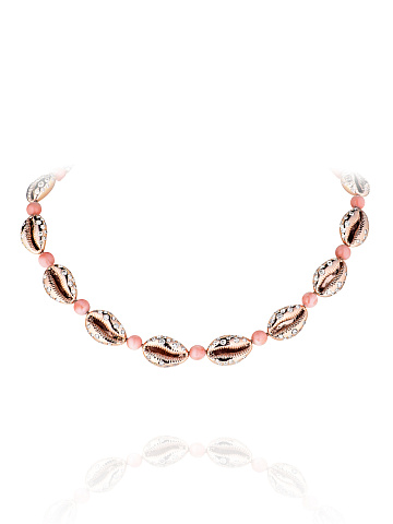 Brown Round Diamond, Bead Coral & Rose Gold Necklace, 1