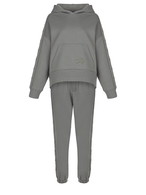 Grey Jersey Set With Green Embroidery, 1