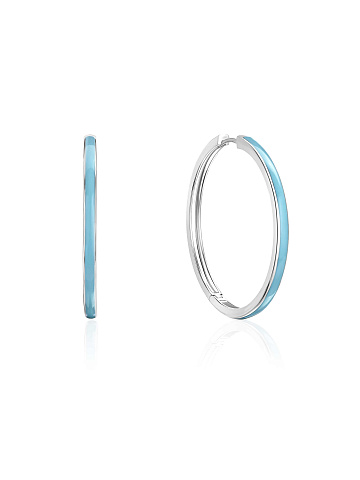 Medium white gold hoops with light blue enamel, 1