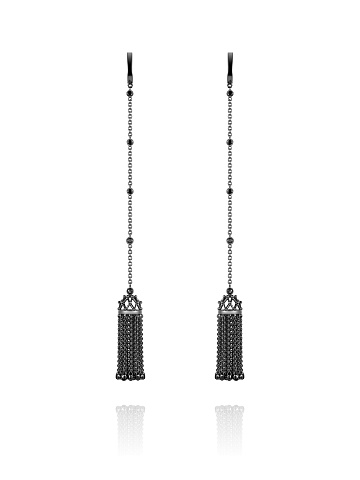Black Gold & Black Diamond Tassel Earrings, 1