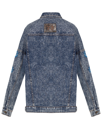 Blue Boiled Denim Jacket With Embroidery On The Sleeves, 2