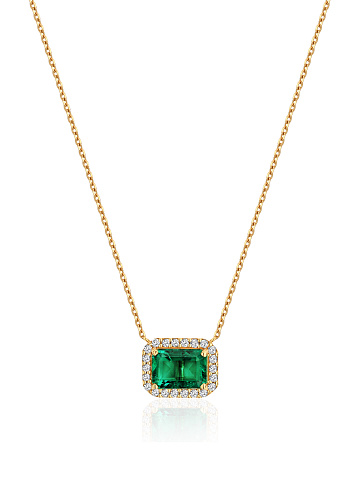 Emerald, Round Diamond & Gold Necklace, 1