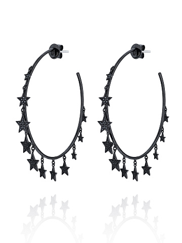 Black Diamond & Black Gold "Star" Hoop Earrings, 1