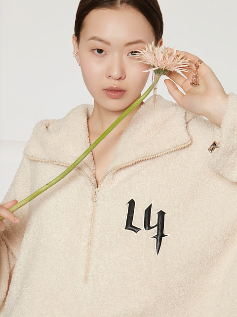 Ivory Boucle Oversized Hoodie, 7