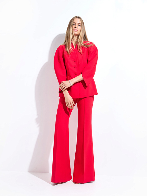 Red Two-piece Suit with Flared Trousers, 4