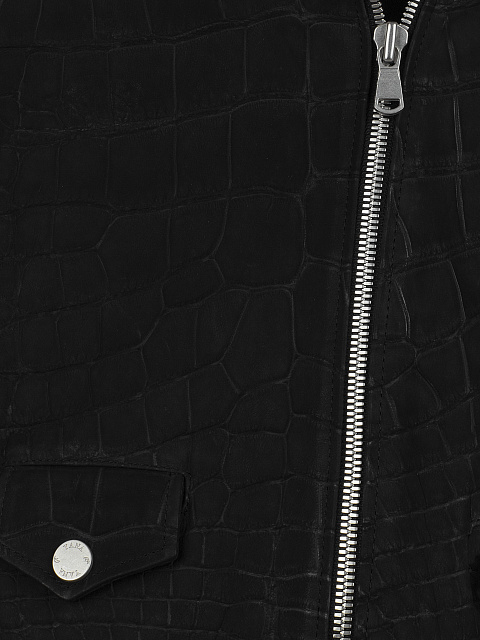 Black Crocodile Leather Biker Jacket, 4