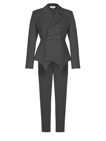 Grey Double-Breasted Peplum Pantsuit, 1