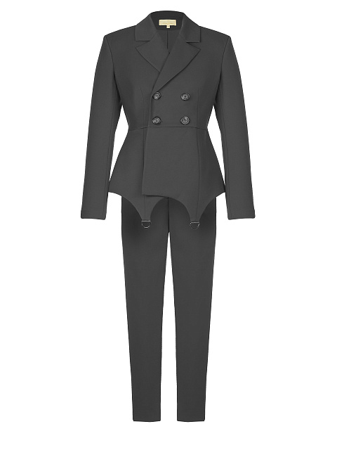 Grey Double-Breasted Peplum Pantsuit, 1 Grey Double-Breasted Peplum Pantsuit, 1