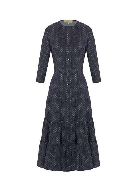 Navy Blue Polka Dot Printed Midi Dress, 1