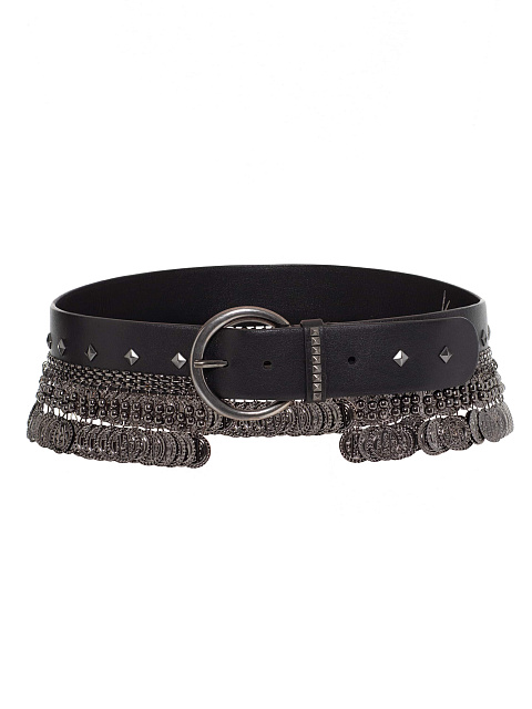 Black leather belt with decor, 1 Black leather belt with decor, 1