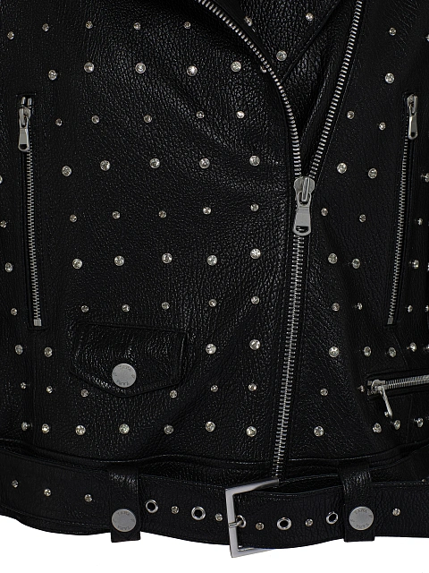 Black Rhinestones Leather Biker Jacket, 3