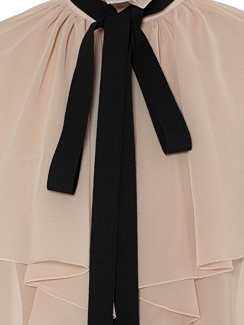 Beige chiffon blouse with ruffles and ribbon, 6