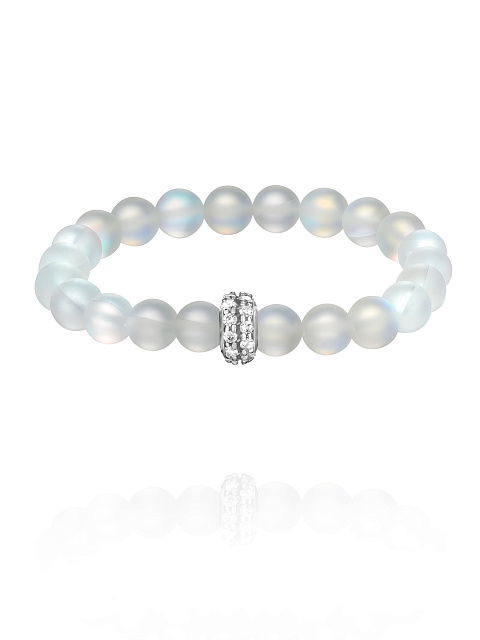 Silver bracelet with moonstone beads and cubic zirconia, 1 Silver bracelet with moonstone beads and cubic zirconia, 1