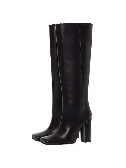 Black Leather Boots With Square Toe, 1