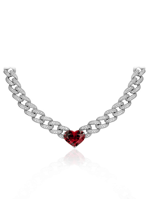 White gold necklace with garnet and diamonds, 1