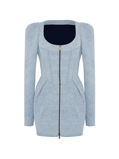 Light Blue Washed Denim Mini Dress, 1