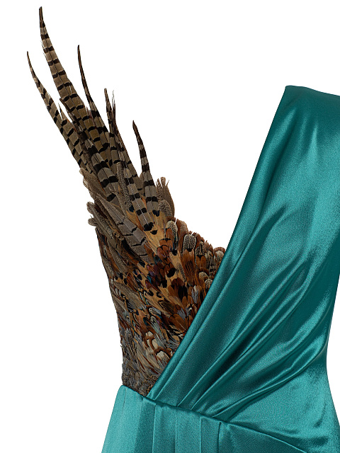 Turquoise Silk Dress With Feathers, 4