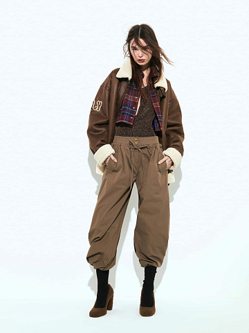 Brown Wide Cotton & Nylon Pants, 2