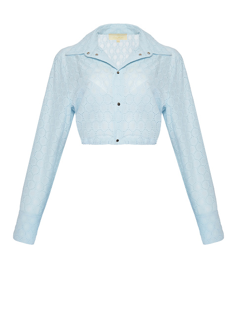 Light Blue Cotton Lace Set Of Bra & Cropped Shirt, 2