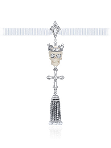Mammoth Tusk & Briolette Diamond & White Gold Tassel Pendant, 1