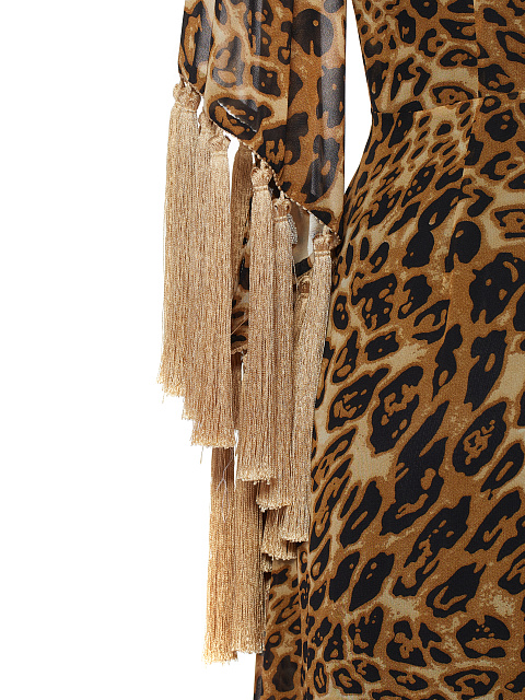 Leopard Fringed Chiffon Wrap Dress, 4