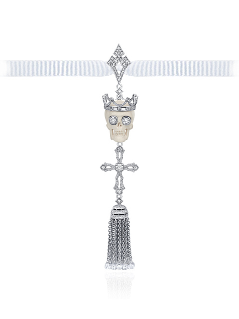 Mammoth Tusk & Briolette Diamond & White Gold Tassel Pendant, 1