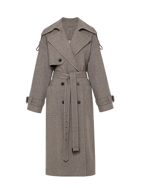 Brown Double Breasted Cashmere Trench, 1