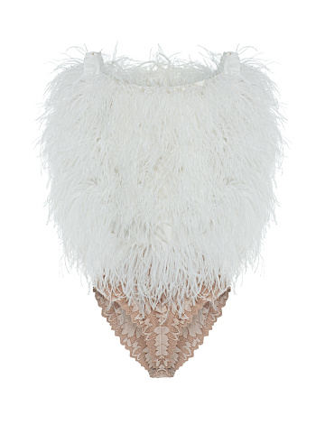White bodysuit with feathers, 2