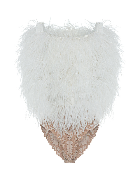 White bodysuit with feathers, 2 White bodysuit with feathers, 2
