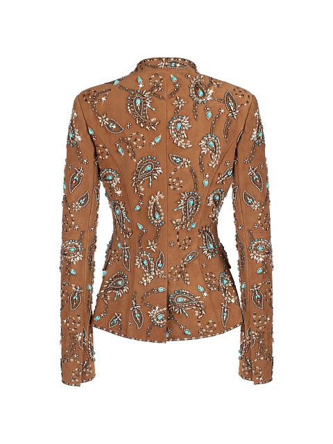 Brown Suede Embroidered Blazer, 2