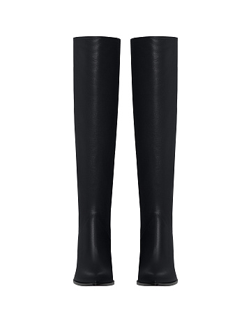 Black Leather Heeled Long Boots, 2