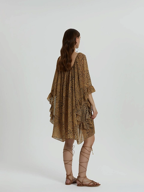 Leopard Printed Rayon Ruffled Mini Dress, 7