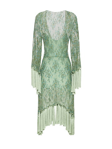 Green Beads & Sequins Embroidered Lace Dress, 2
