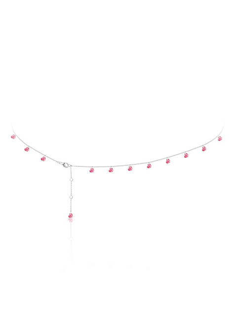 Neck chain with pendants of pink heart-cut cubic zirconia, 1