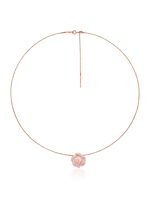 Yellow gold necklace with a rose quartz pendant in the shape of a rose, 1