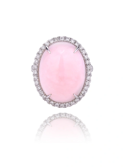 White gold ring with pink opal and diamonds, 2