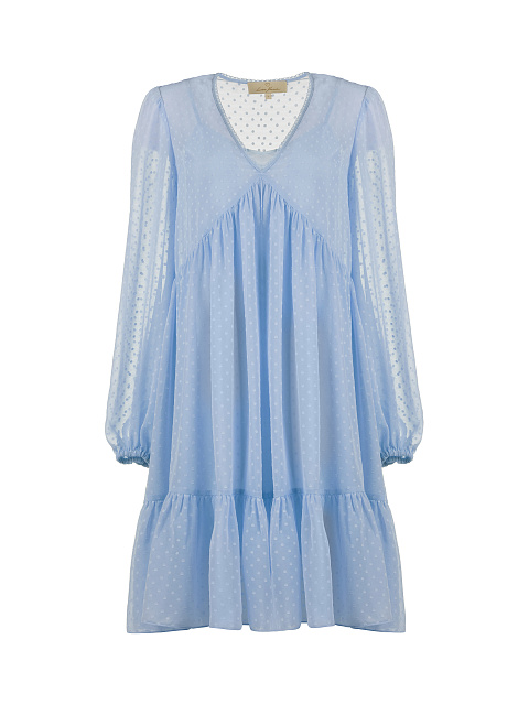 Blue Polka Dot Chiffon Dress , 1