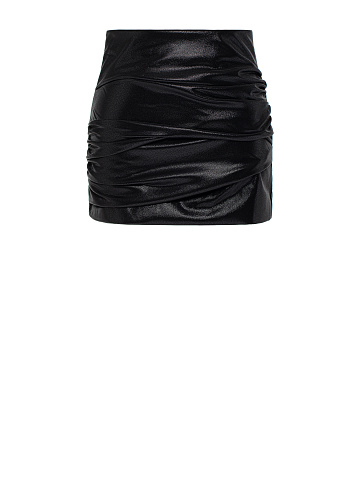 Black faux leather mini skirt with draping, 1