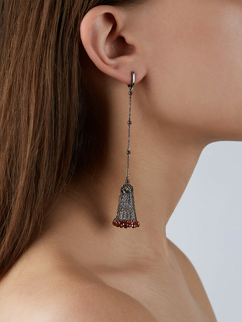 Black Gold & Garnet Short Tassel Earrings, 2