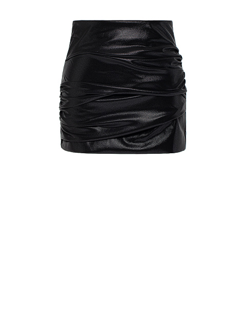 Black faux leather mini skirt with draping, 1 Black faux leather mini skirt with draping, 1
