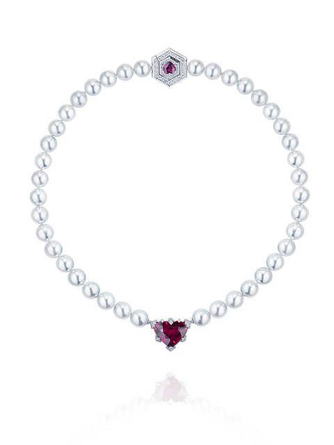 White Gold, Akoya Pearls & Heart-cut Tourmaline Necklace, 2 White Gold, Akoya Pearls & Heart-cut Tourmaline Necklace, 2