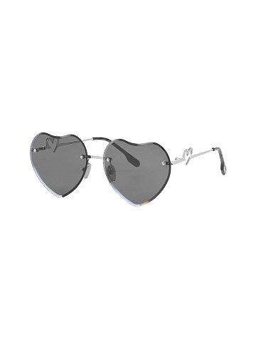 Grey Heart-Shaped Sunglasses in Silver Frame, 1