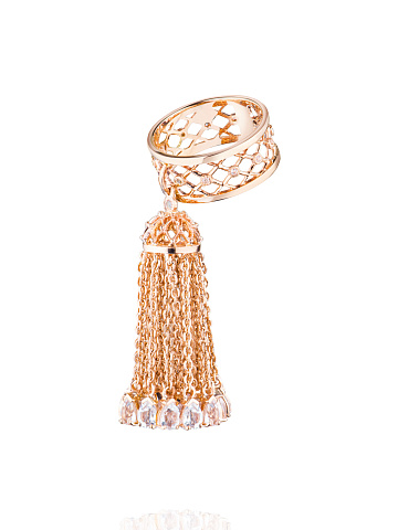 Rose Gold & Clear Topaz Tassel Ring, 1