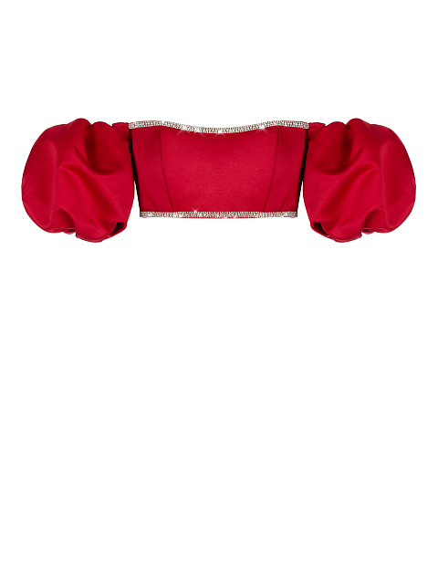 Red Rhinestones Trimmed Satin Top, 1 Red Rhinestones Trimmed Satin Top, 1