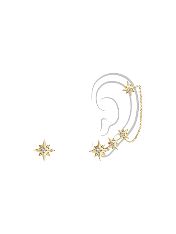 Short earrings with yellow gold ear cuff with topazes, 1