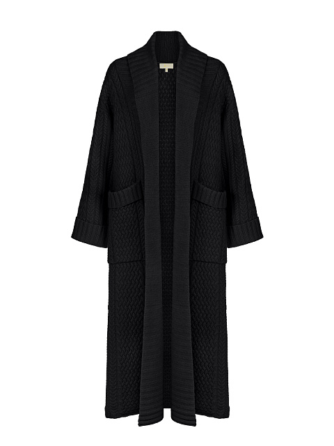 Black Merino Wool & Cashmere Knitted Coat, 3