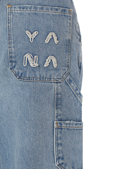 Wide light blue cotton jeans with fish embroidery, 3 Wide light blue cotton jeans with fish embroidery, 3