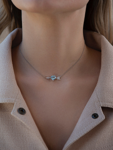 Heart Topaz Sky & White Gold Necklace, 2
